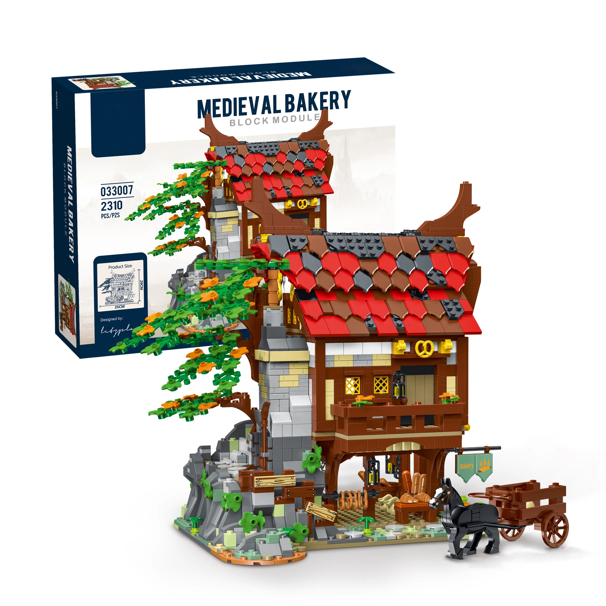 Zestaw klocków konstrukcyjnych Średniowieczna Piekarnia, ozdoby na biurko, model domu z widokiem na ulicę do samodzielnego montażu, prezent na urodziny dla dzieci