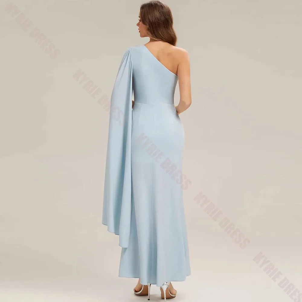 Customized Mother of The Bride Dress One Shoulder Cape Ruffles Applique Slit Elegant for Wedding Guest Dress Party Evening Gowns