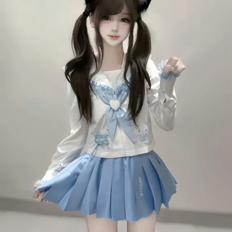 

Sanlio Cinnamoroll Long Sleeved JK Uniform Kawaii Cartoon Anime Printed Accessories Sailor Suit Girl Sweet Clothing Gift