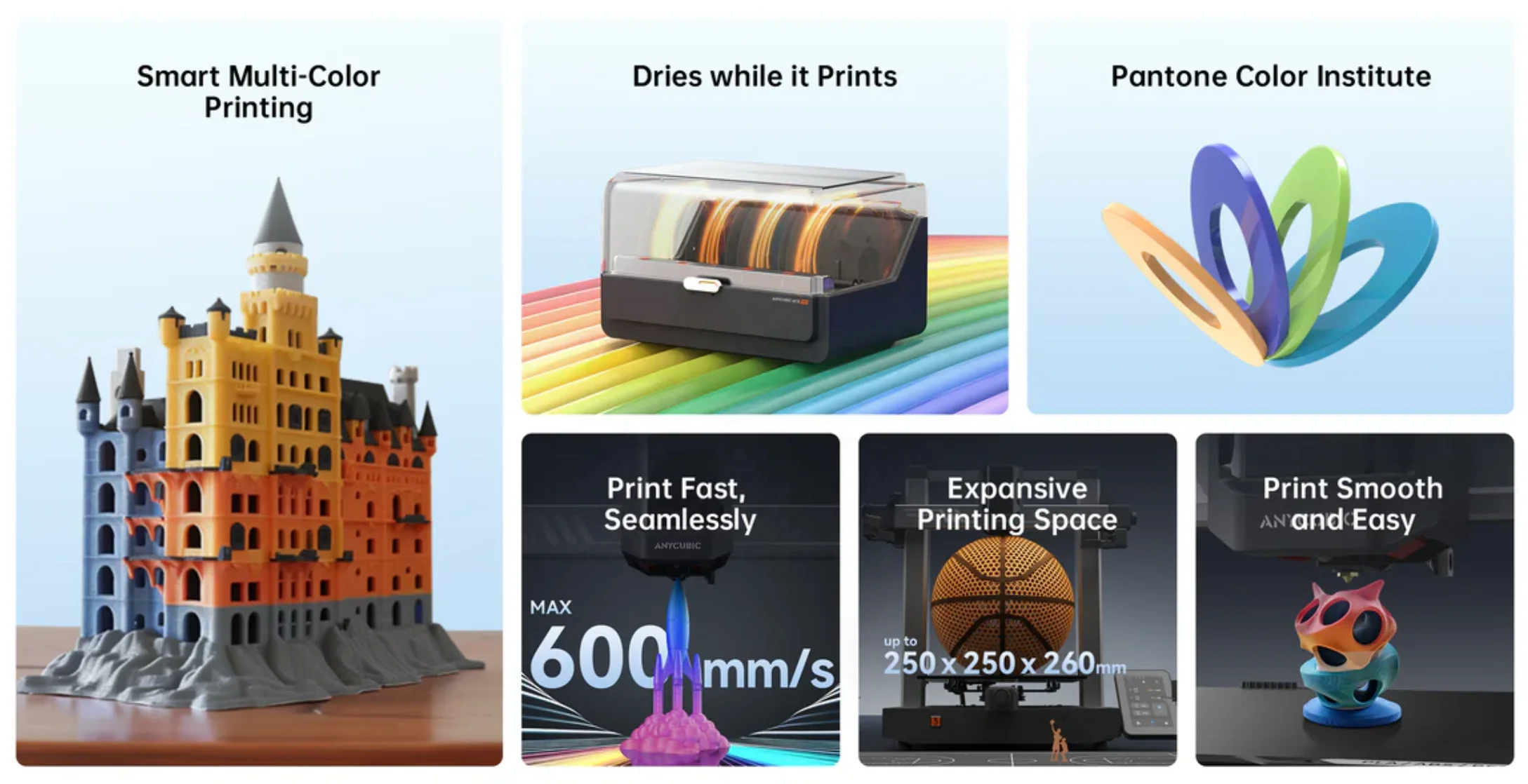 Anycubic Wholesale KOBRA 3 COMBO Multicolor High Speed Max 600mm/s Large Print Size 250*250*260mm Desktop FDM 3D Printer