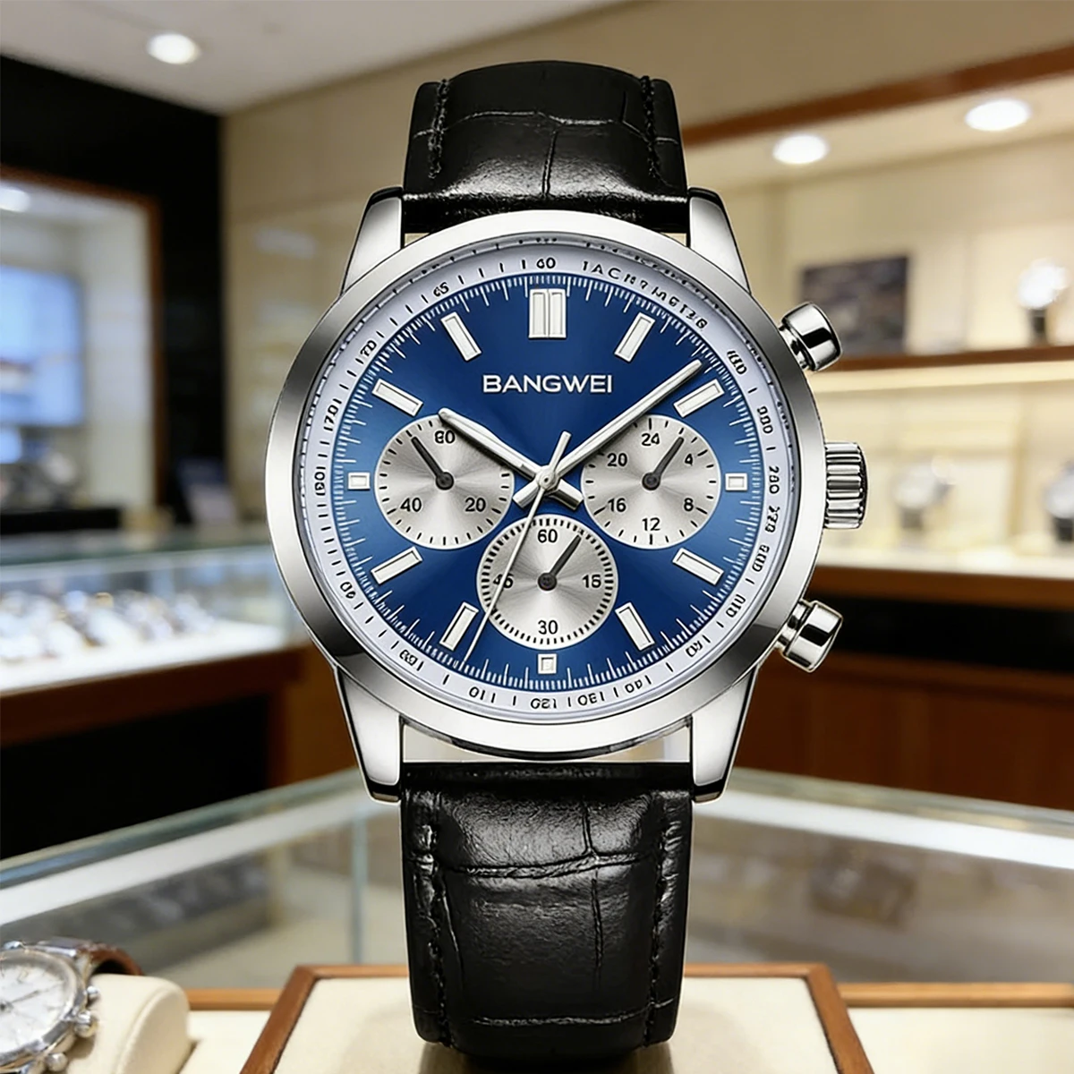 Bangwei Top Marke männer Quarzuhr Wasserdicht Leucht Chronograph Military Mann Uhr Luxus Mode Leder Uhren Für Männer