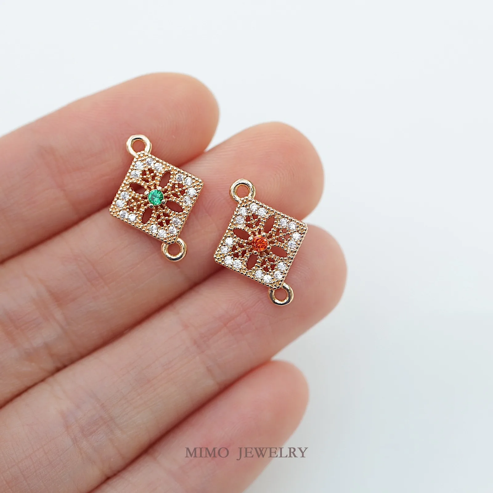 Retro Small Square Emerald Zircon Charms Pendant Supplies DIY Hand Brass Gold Plated Accessories 17x12.6mm