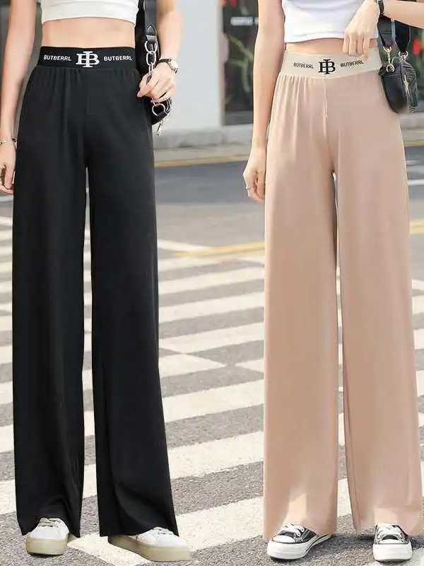 

Женские брюки с высокой талией и широкими штанинами, весна-лето, с буквенным принтом, повседневные, из полиэстера, средней/низкой посадки