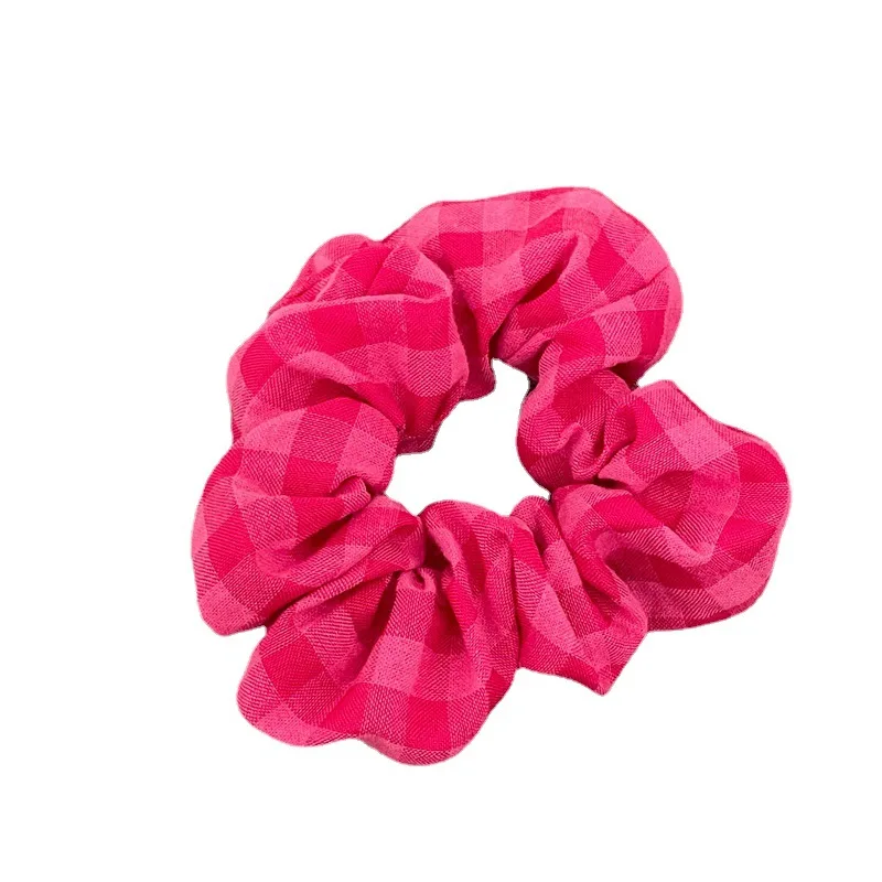 Pink plaid pleated intestine ring hair ring size version temperament fabric head flower ponytail hair rope Korean version new