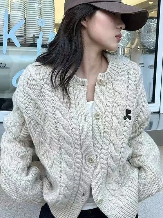 

Корейский круглый вязаный кардиган Ne, женский ор-версия, свитер Lazy Faion Twist, весна-осень, Новое поступление, верхнее пальто