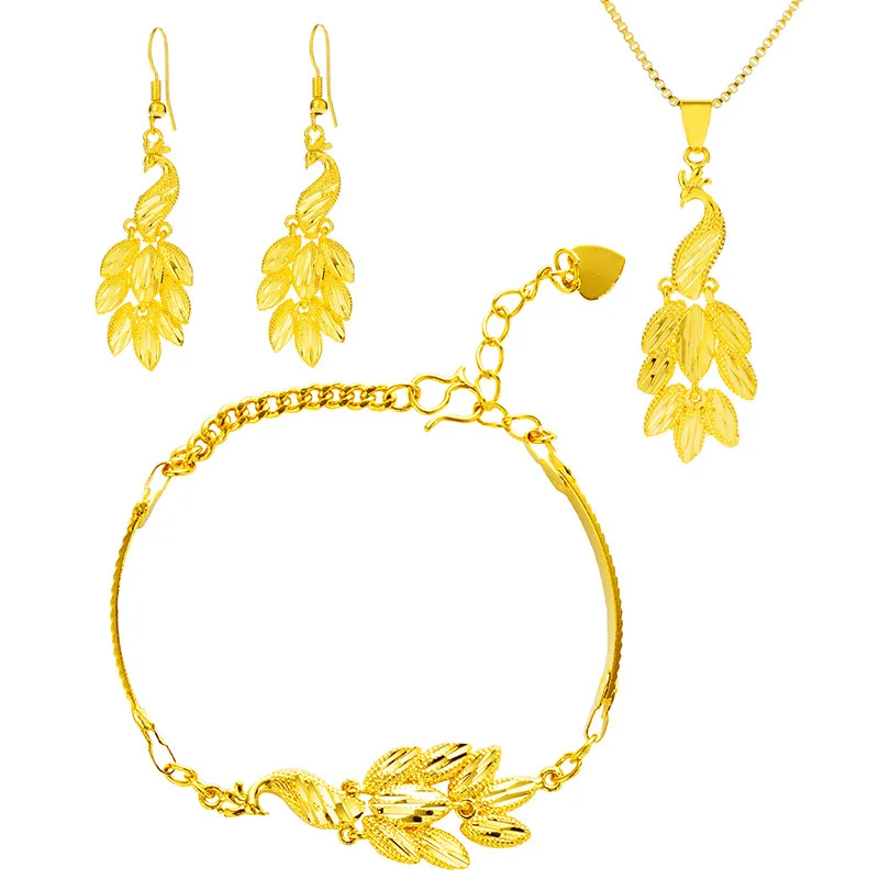 

Роскошный комплект ожерелья из чистого золота 24 карата 9999 пробы с павлином, браслет Феникс, серьги