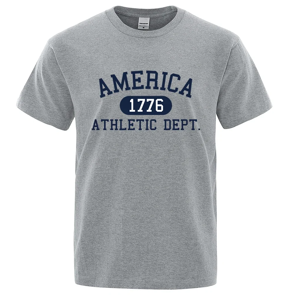 

American 1776 sports letter print T-shirt men's summer 100% cotton fashion T-shirt hip-hop breathable o-neck short-sleeved top