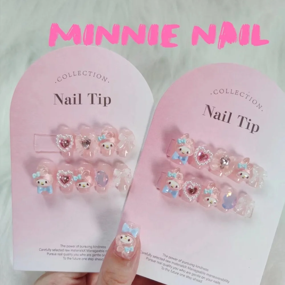 Kawaii Sanrio Hello Kitty False Nail Anime Y2K Melody Pochacco Cartoon Nails Removable Manicure Jewelry Cinnamoroll Girl Gift