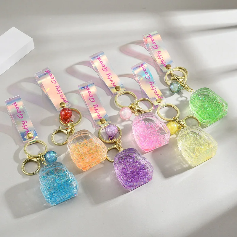 Creative Moving Liquid Quicksand Keychain Luminous Schoolbag Floating Bubble Keyring for Women Charm Bag Pendant Key Chains