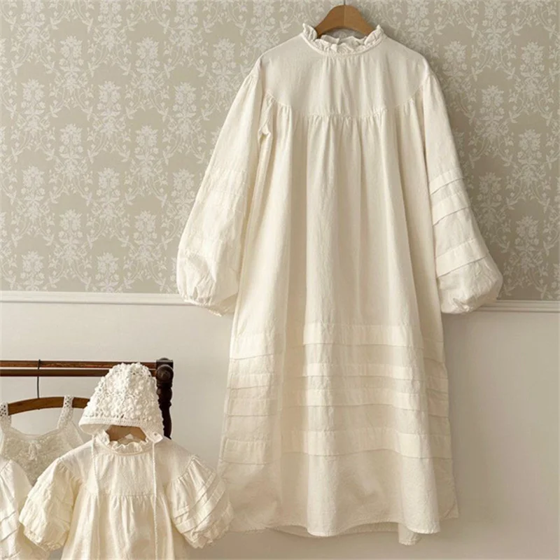 Spring parent-child dress girls fashion lace collar bubble sleeve mother-daughter dress