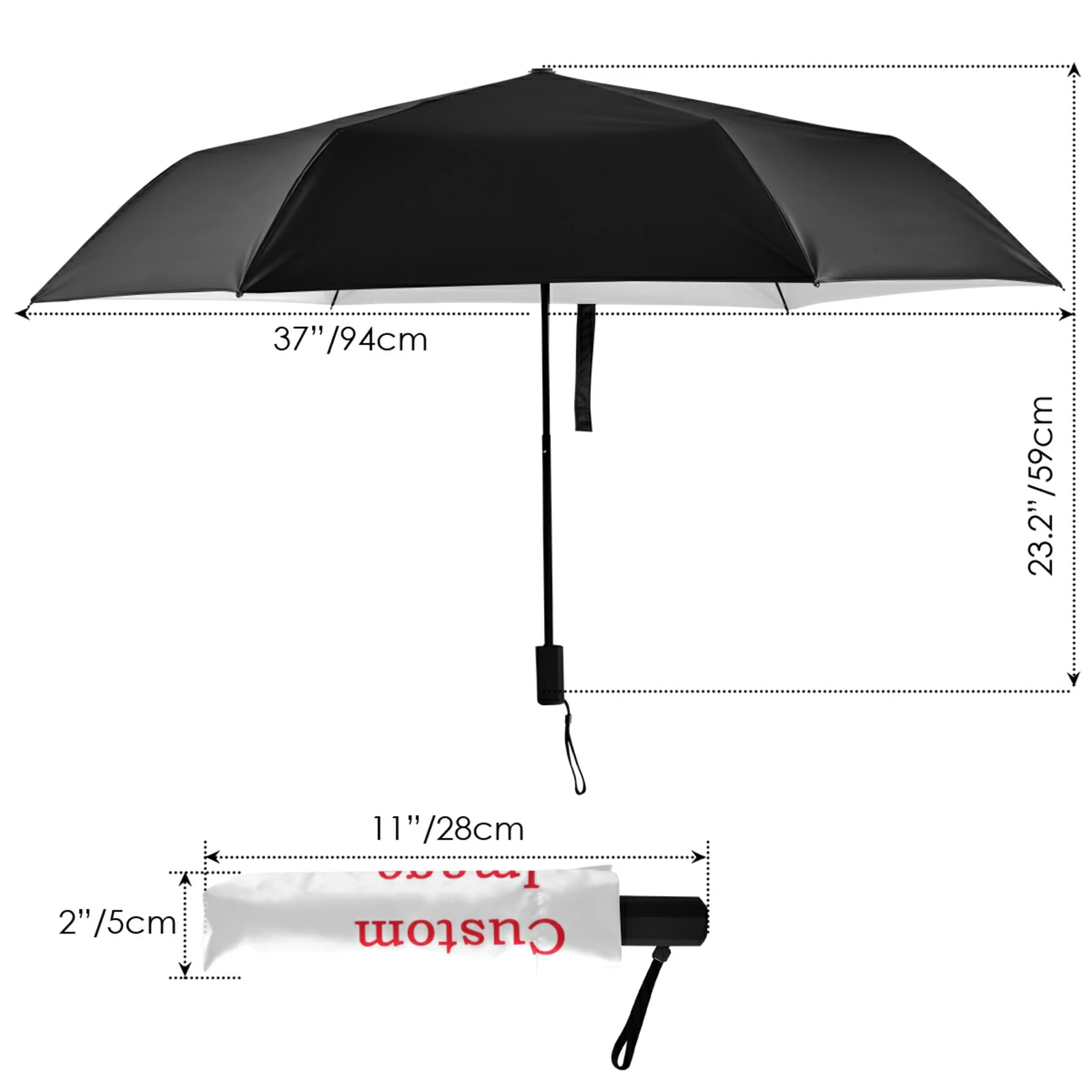 Lightweight Three Folding Umbrella Parasol Custom Pattern Sun Protection Women\'s Rain Umbrella Outside Black Coating 6 Ribs