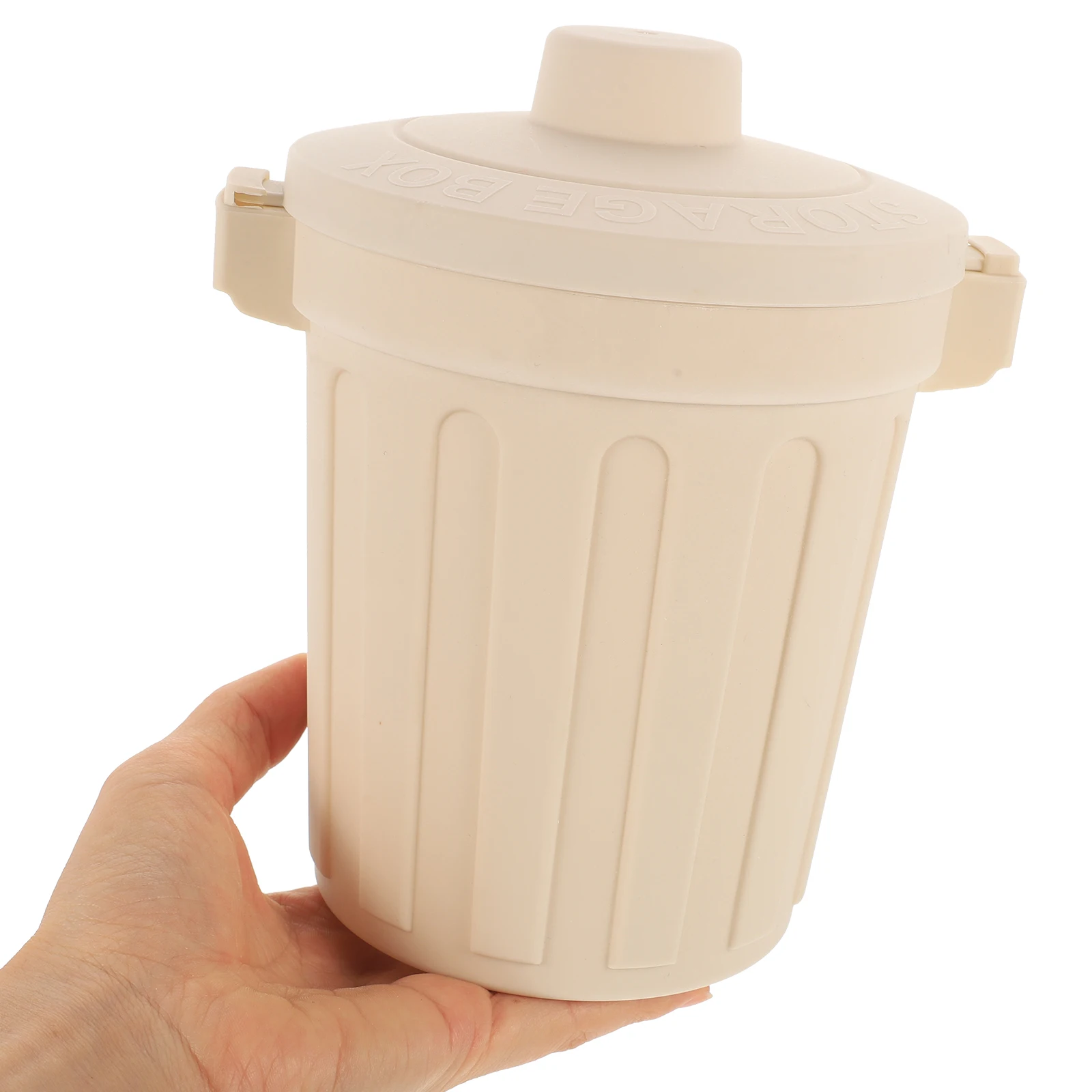 

Makeup Desktop Storage Bucket Trashcan with Lid Office Container Small White Garbage Pink