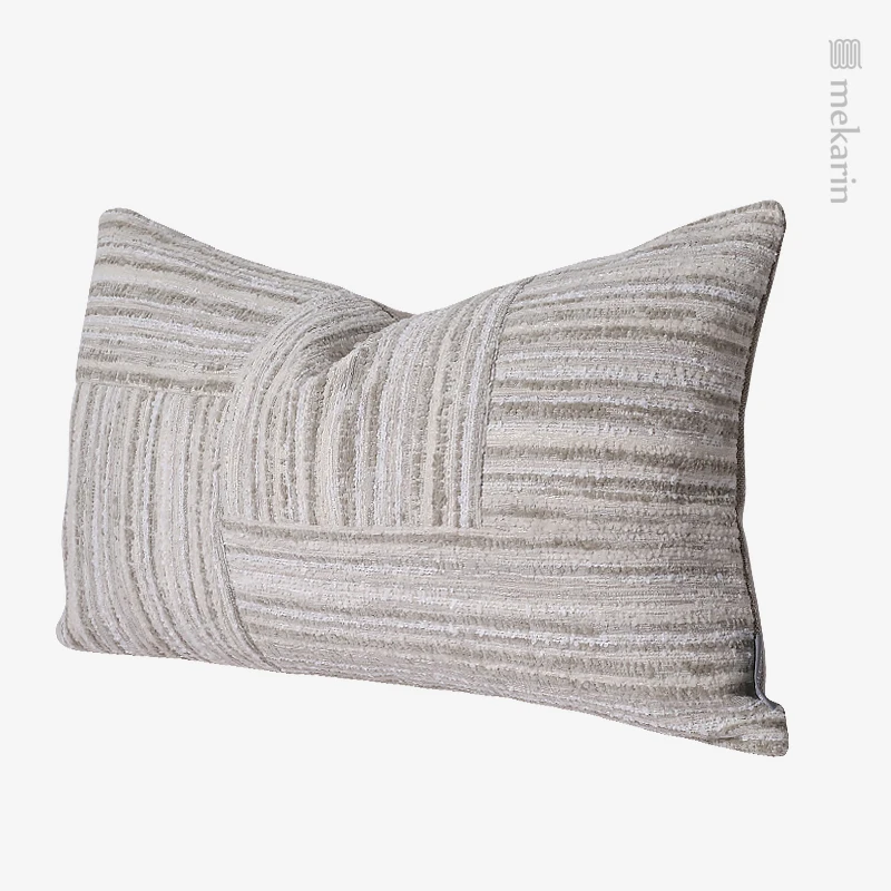 New Chinese sofa pillow bedroom bedside pillow Beige texture stripe stitched waist pillow hotel restaurant seat back