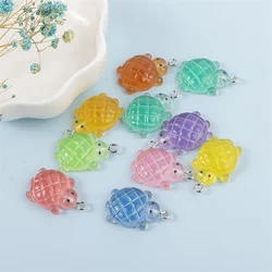 10pcs 15*25mm Cartoon Turtle Charms for Jewelry Making Resin Animal Tortoise Charms for Necklaces Earrings Making Accessories