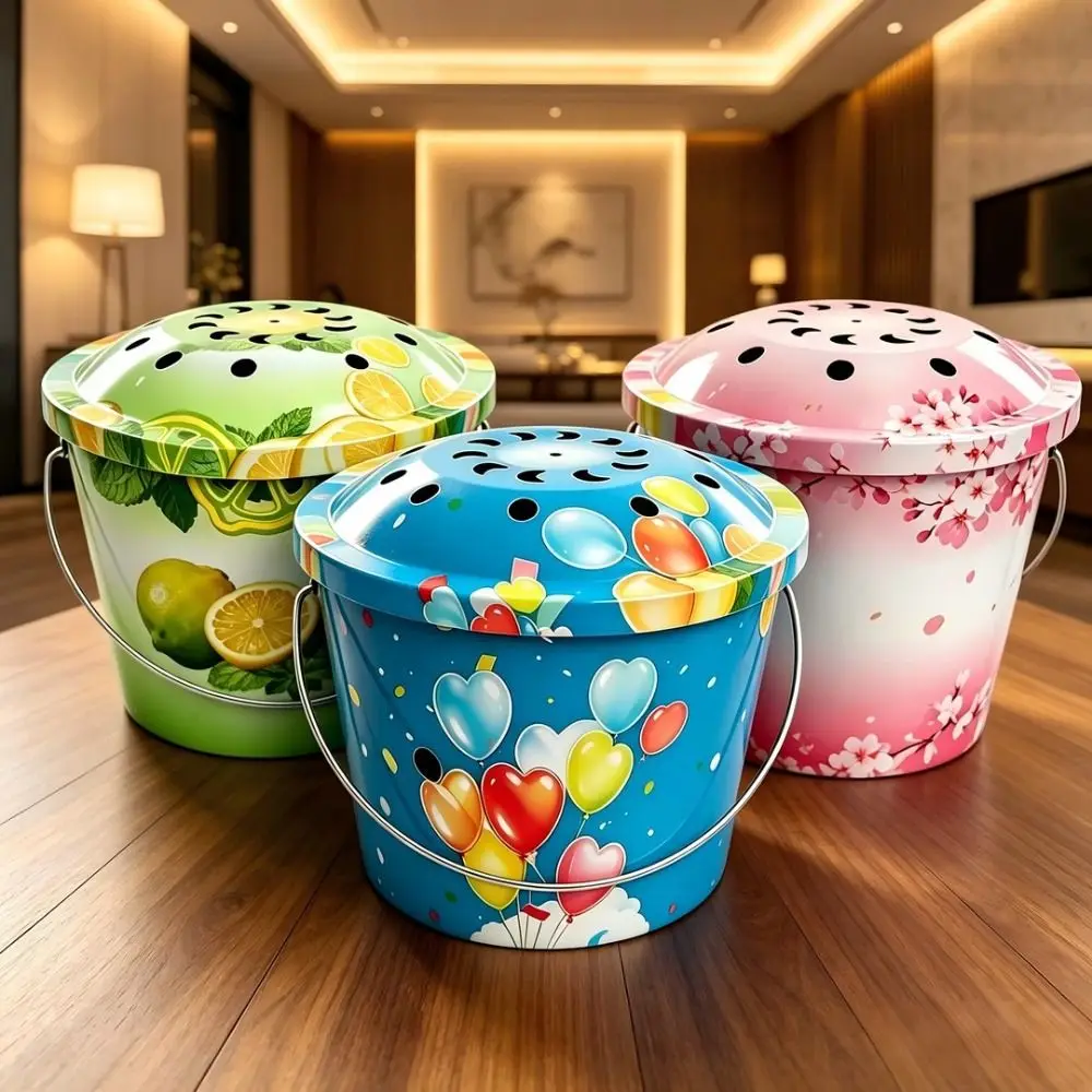 Metal Mosquito Coil Holder with Lid Anti Scald Mosquito Coil Bucket Hanging Handle Cartoon Incense Coil Burner