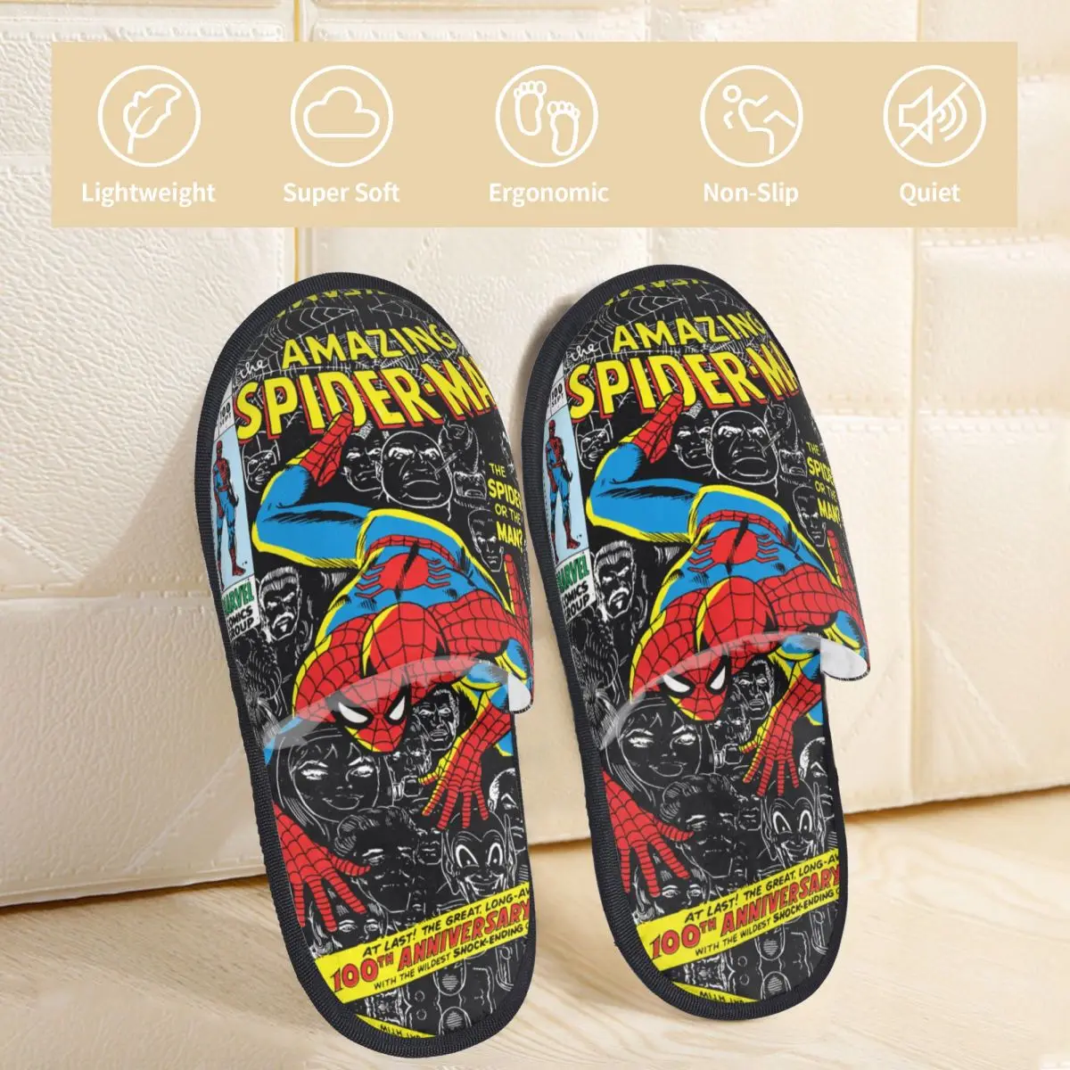 The Amazing Spider-Man Indoor Slippers with Memory Foam Spiderman Slipper Gift for Unisex House Shoes with Anti-Skid Sole