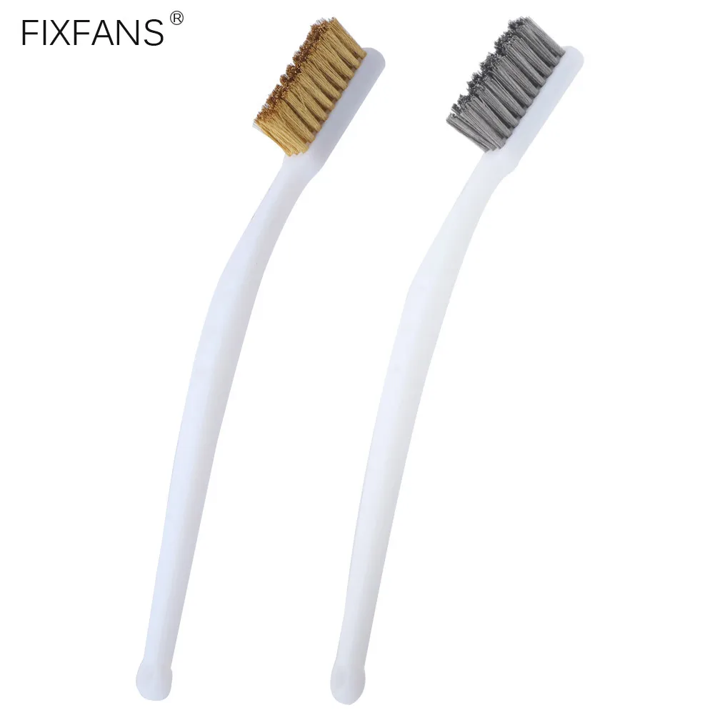 2Pcs Small Wire Brushes Rust Remover Cleaner Stainless Steel Brass Wire Bristle Brush for Cleaning Welding Slag Rust
