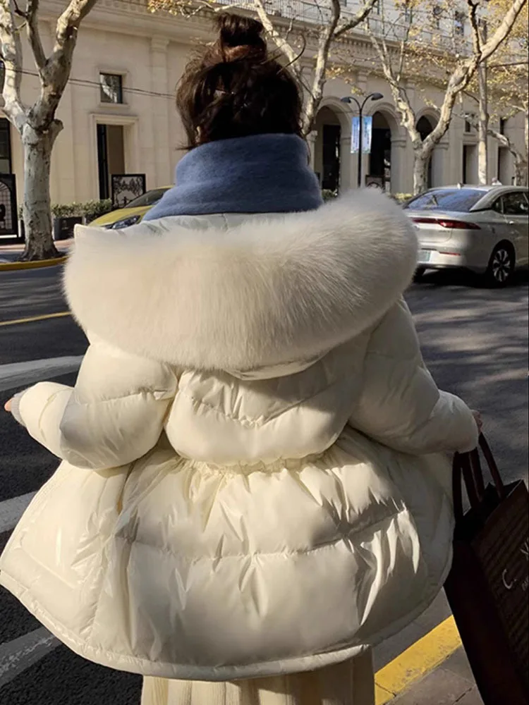 2023 New Large Real Fox Fur Hooded Winter Puffer Feather Jacket Women Warm 90% White Duck Down Coat Waterproof Parka