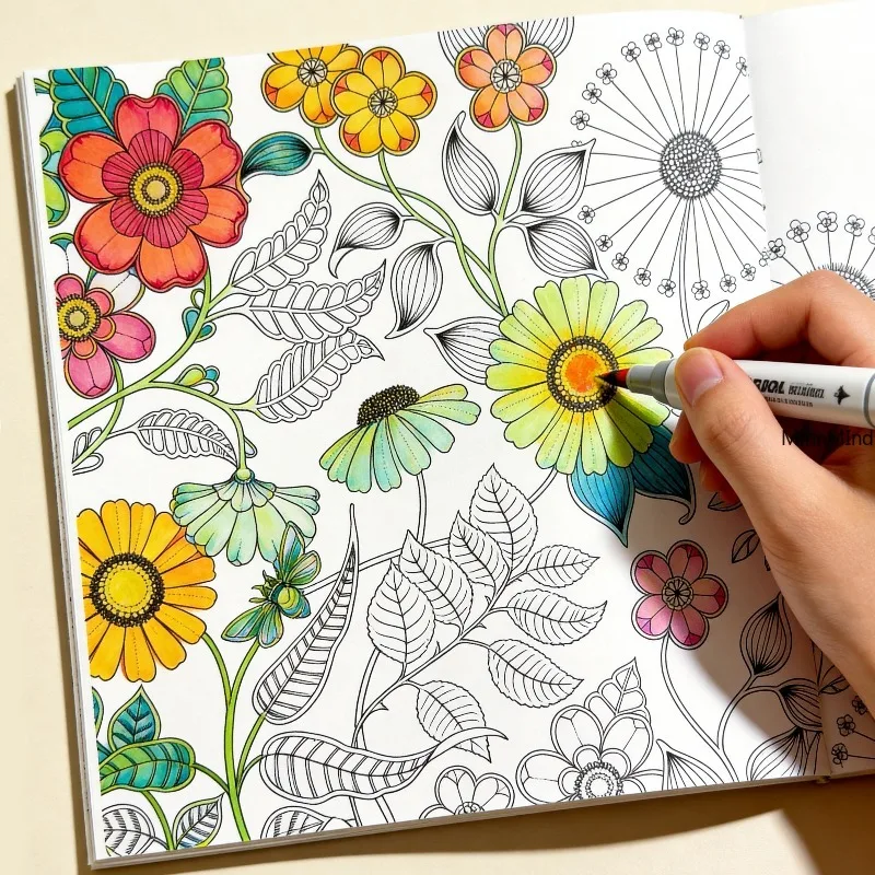 An Adult Soothing and Relaxing Hand Drawn Coloring Book, A Flower Secret Realm , A Flower Vine Fine Line Manuscript， 24 Pages