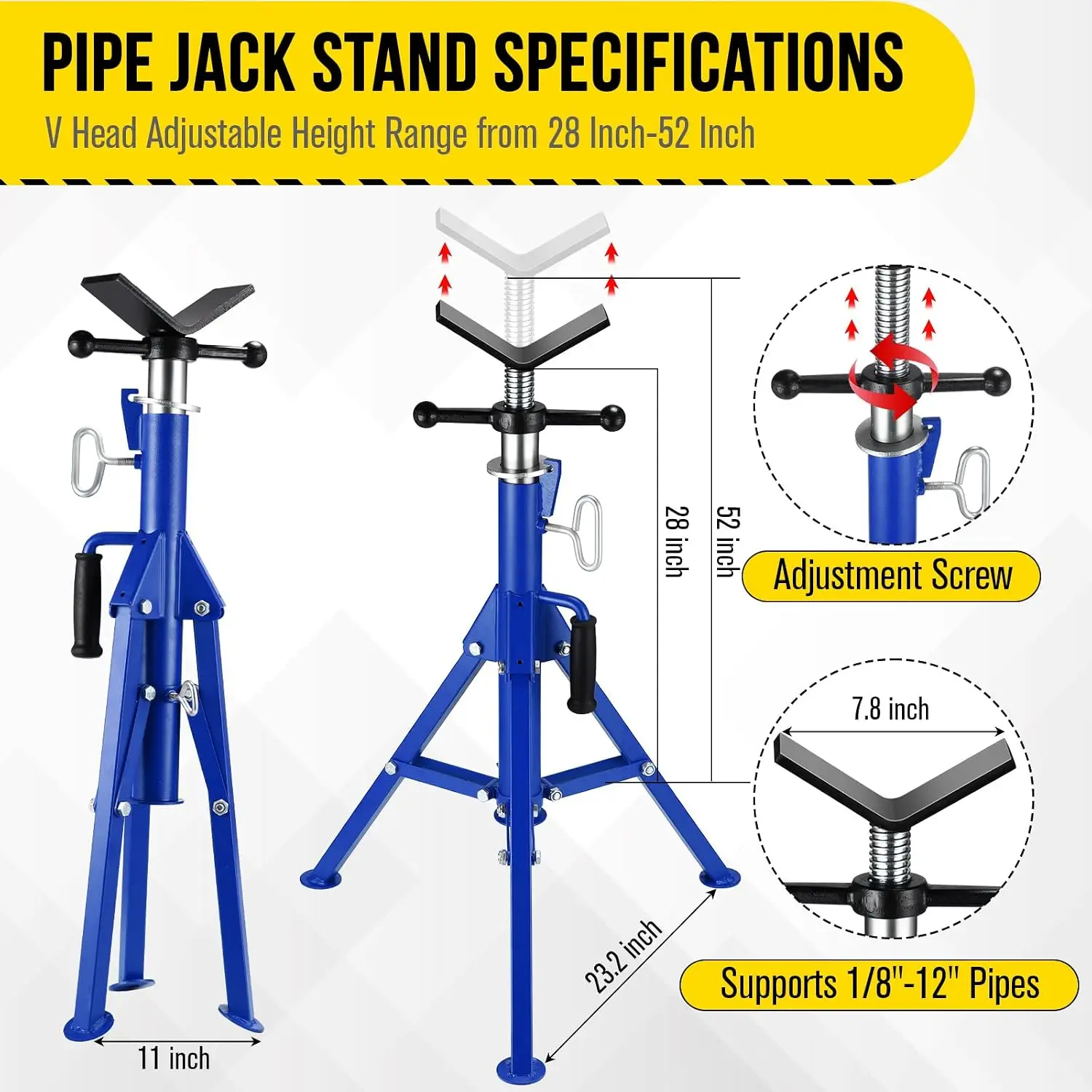 Tacleekii 2 Pack V-Head Pipe Jack Stand, 2500LBS Heavy Duty Pipe Jack Stands, 27.2