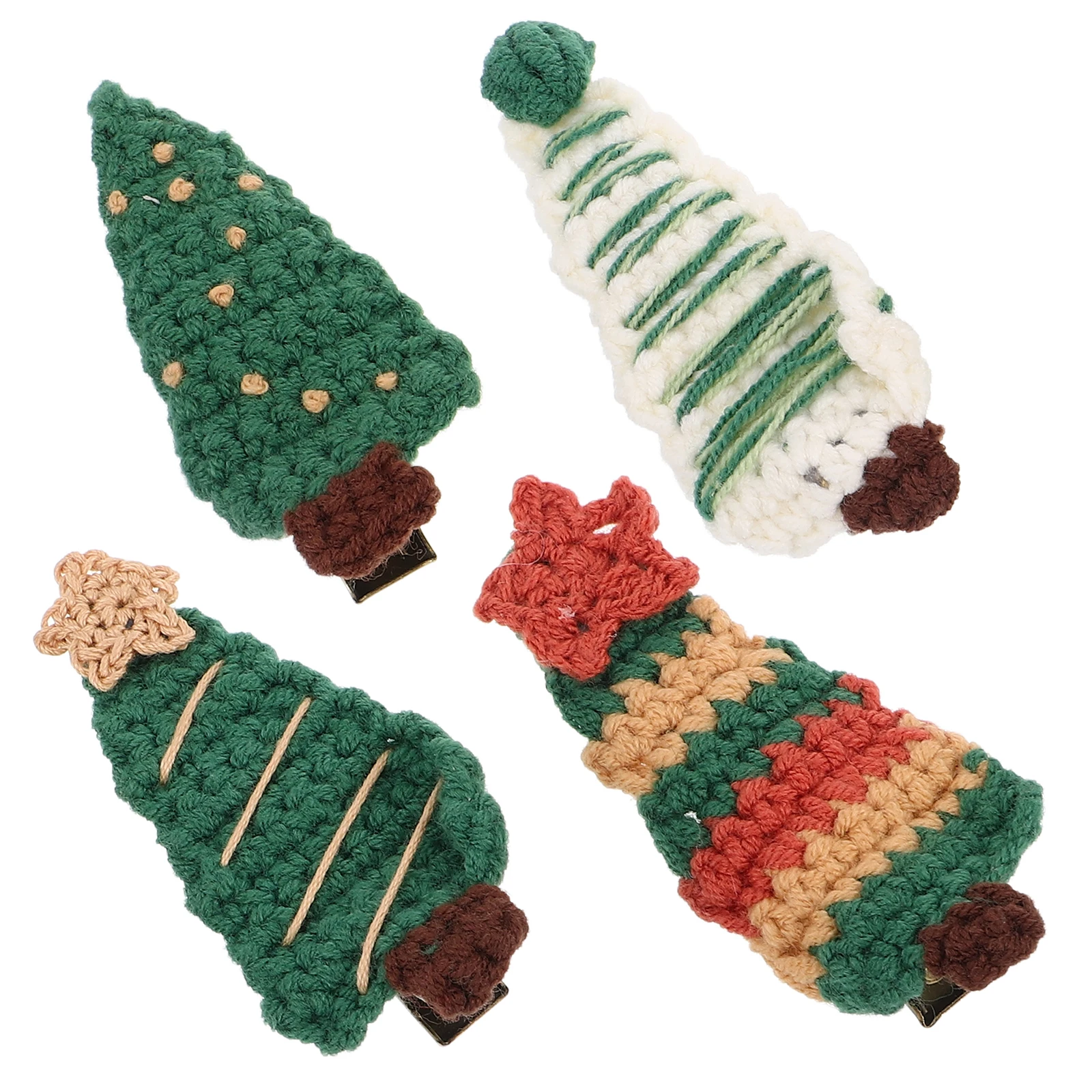 

4 Pcs Tree Xmas Tree Barrettes Red Green Knitted Hair Barrettes Side Hair Styling Clips Bangs Clip Accessories for Girls