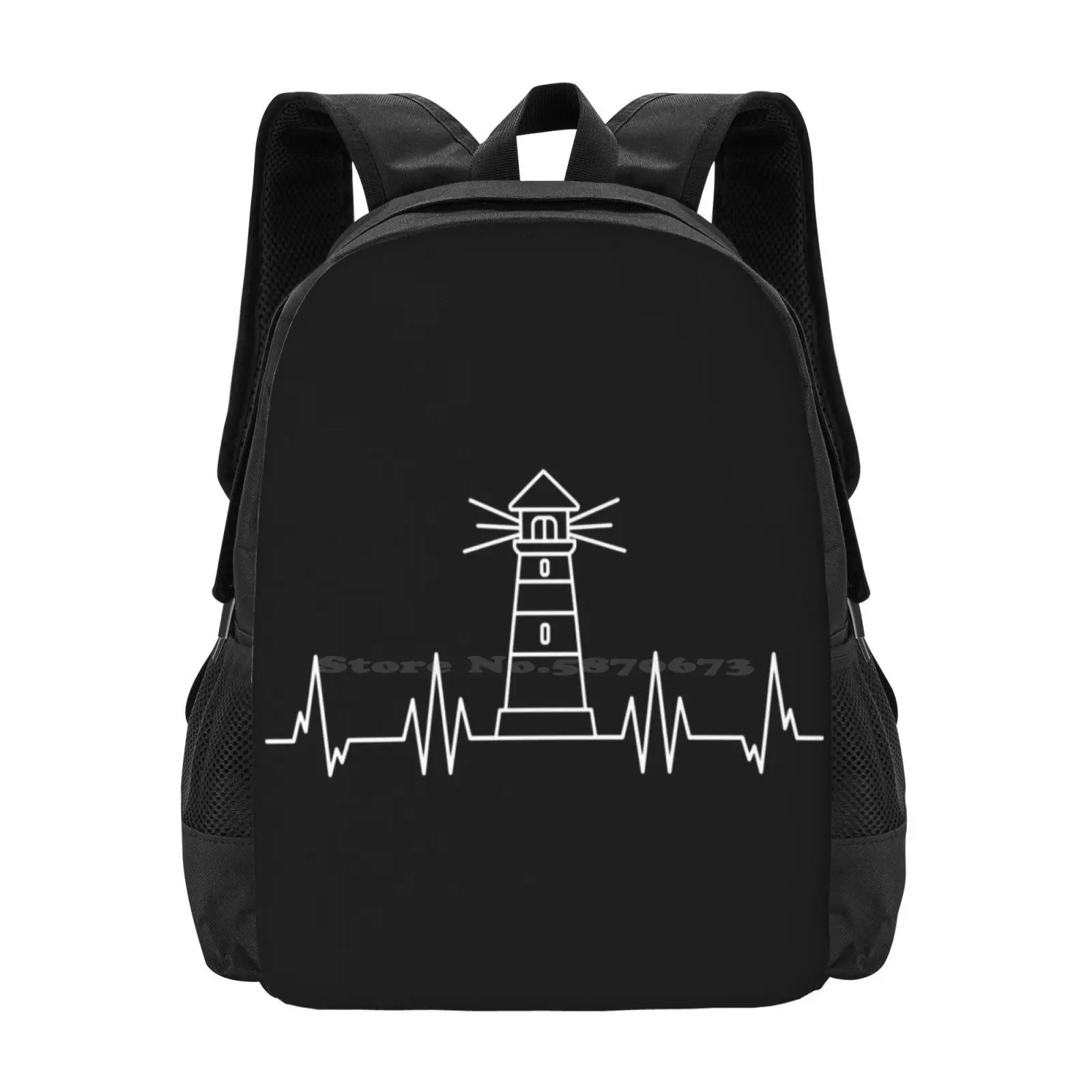 Lighthouse Sea Coast Captain Heart Line Heartbeat Gift School Bags For Teenage Girls Laptop Travel Bags Coast Heartbeat Heart