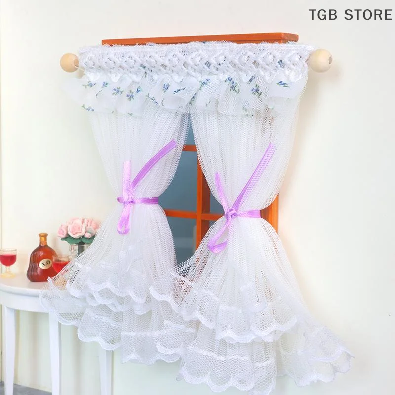 1/12 Lace Curtains Model Dollhouse Bedroom Living Room Decoration Dolls House Furniture Accessories Micro Scene Decor