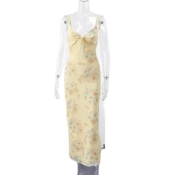 Summer Flower Printed Women's Sexy Low-cut Dress Sleeveless Backless Slim Sling Dresses 2025 Beach Vacation Lady Vestidos 4