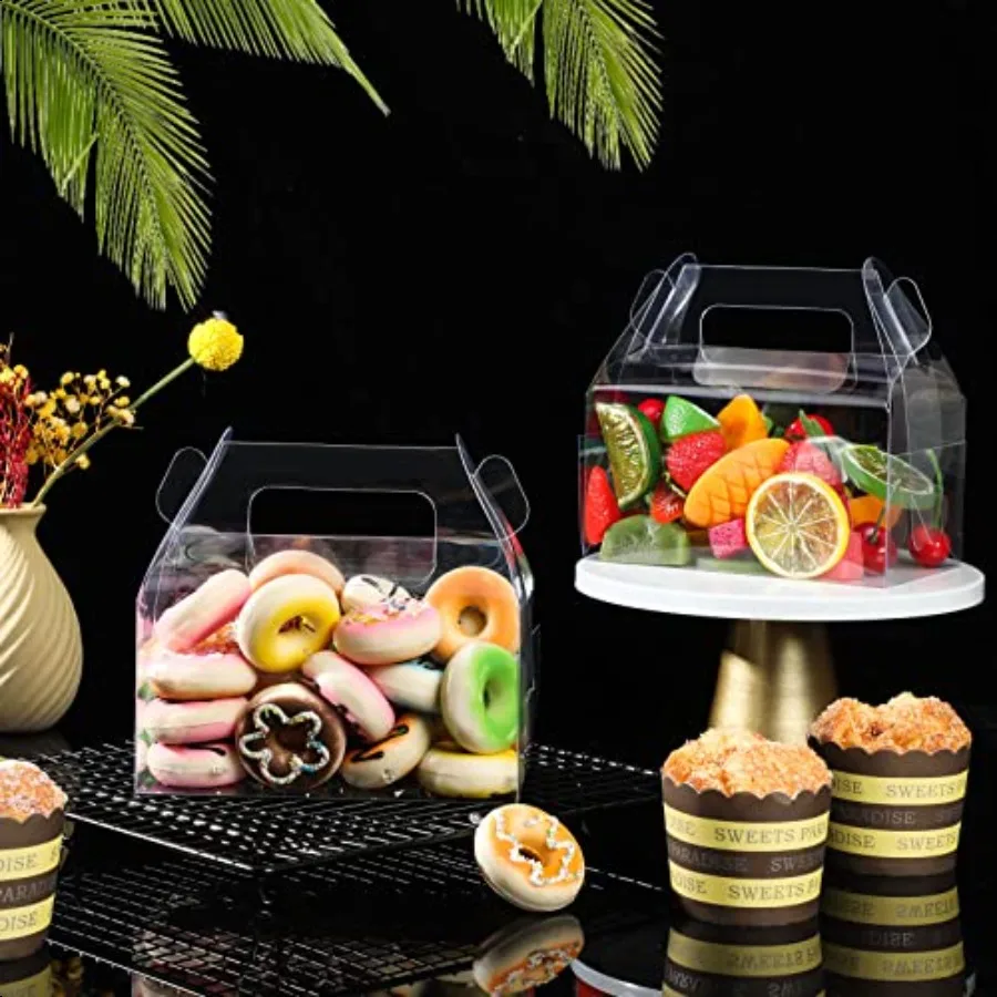 Paquete de 50 cajas de regalo transparentes para panadería, caja de regalo para dulces, cajas de recuerdo de fiesta de plástico para Dert s, cumpleaños, Baby Shower, boda Ho