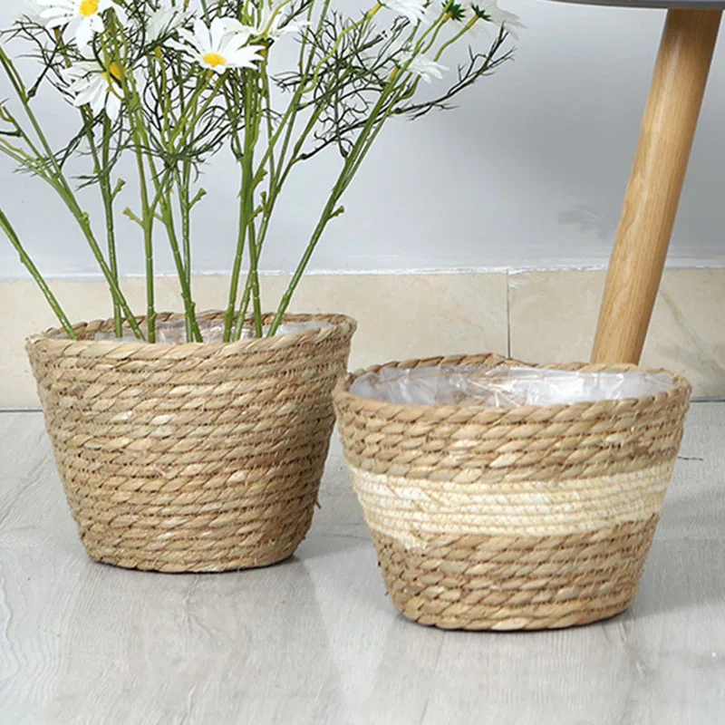 1pc Straw Woven Planter Indoor Planter Plant Basket for Home Office Basket Indoor Decor Outdoor Cachepot For Flowers Plant