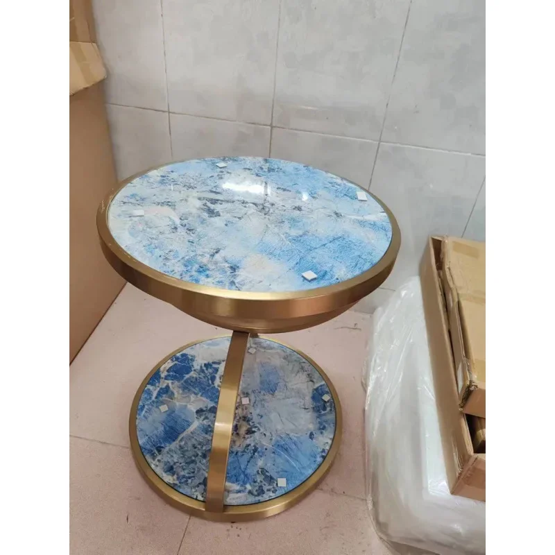 Simple tempered glass, the latest light luxury sofa, rounded corner table, telephone table, stainless steel small coffee table