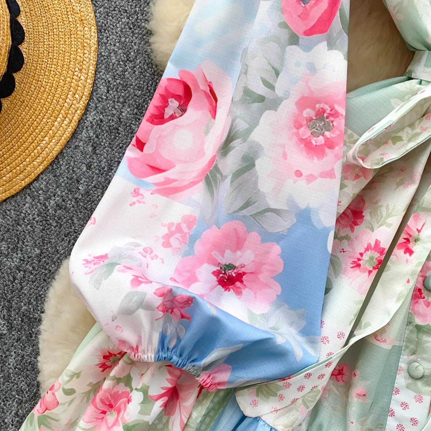 Vacanza estiva in pizzo scava fuori giuntura splendidi fiori mini abiti da donna stand manica lunga lanterna spiaggia boho volant abiti