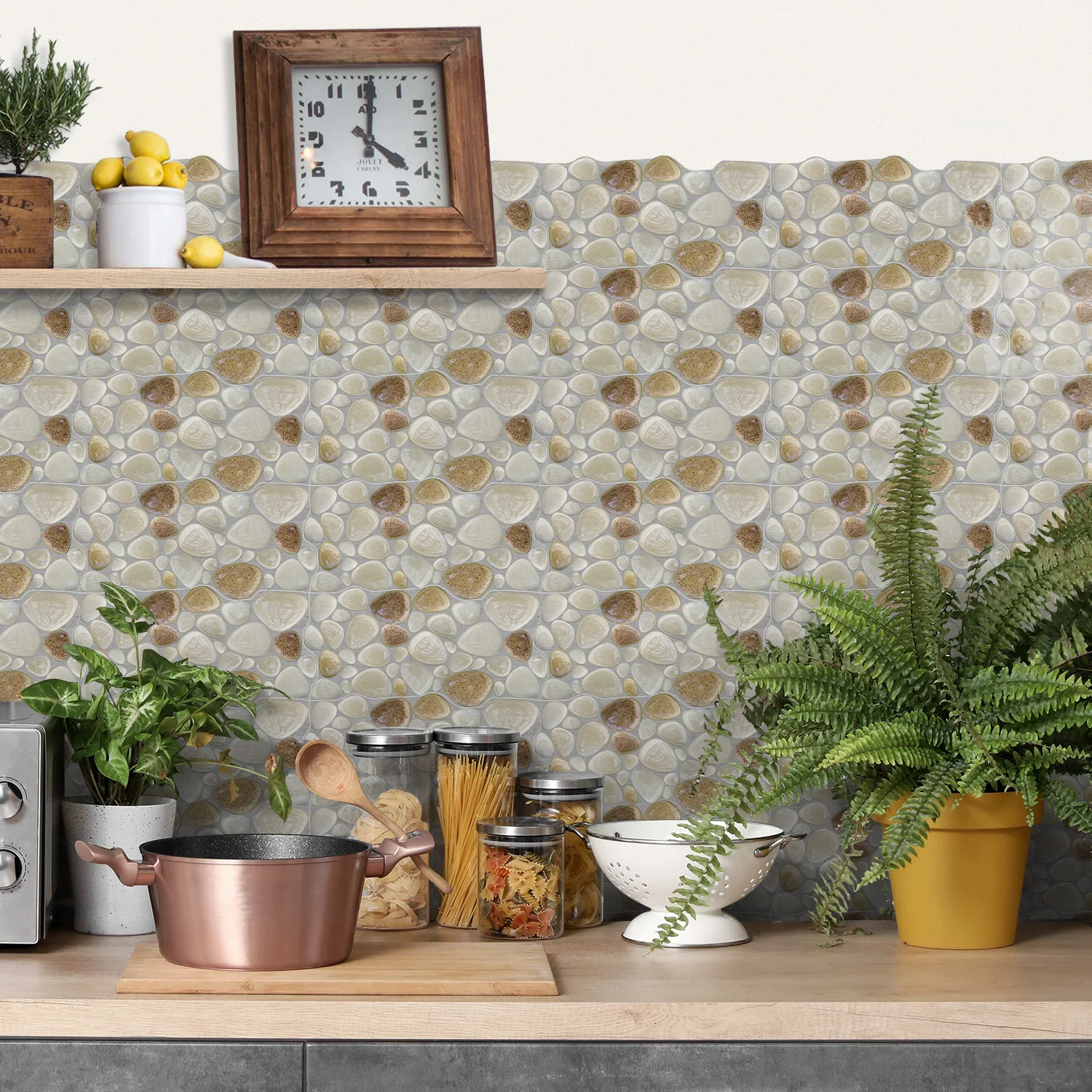 Waterproof Wall Stickers Green Pebbles Special-Shaped Retro Tile Stickers Kitchen Living Room Self-Adhesive Waterproof Pvc Wall