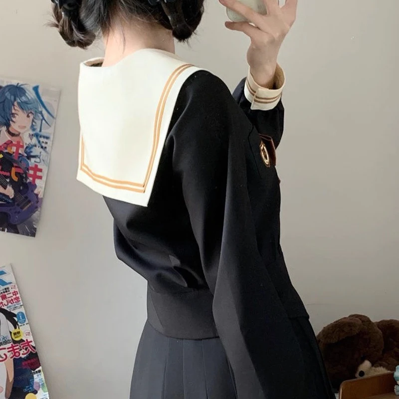 Abito da marinaio a maniche lunghe uniforme JK nero Abito da marinaio a maniche corte per scuola di base in stile college giapponese Abiti da studente per giochi di ruolo carini
