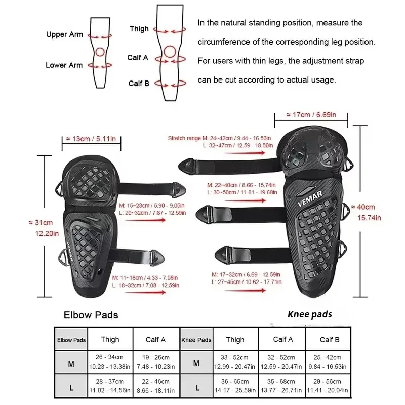 VEMAR Adjustable Motorcycle Protection Gear EVA Foam Knee Elbow Pads Combo Adventure Moto Motocross Skateboard All Seasons Items