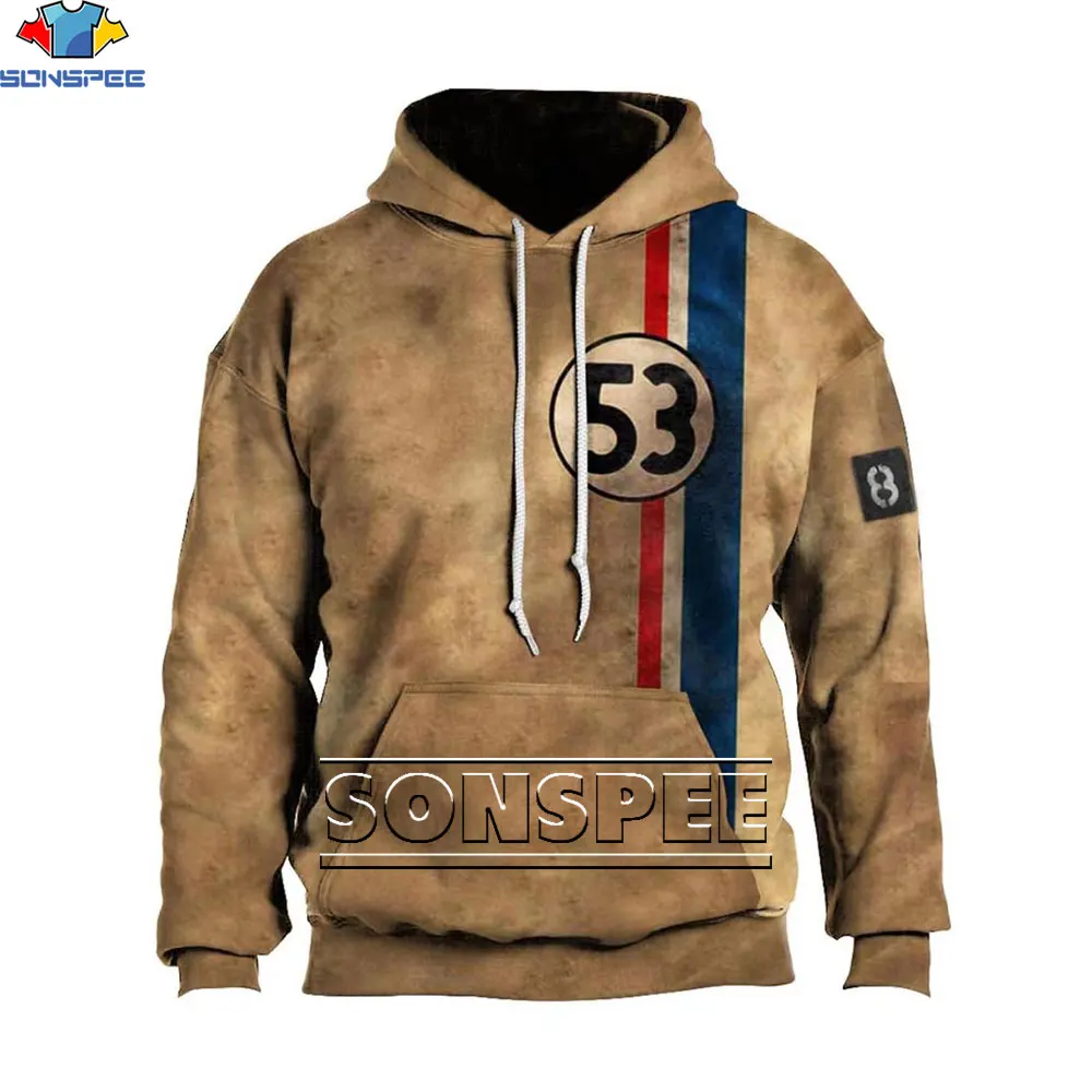 SONSPEE Hoodie Cetak 3D Sweter Musim Dingin 2023 Pria Atasan Pria Bertudung Antik Grafis Route 66 Baju Longgar Jalanan