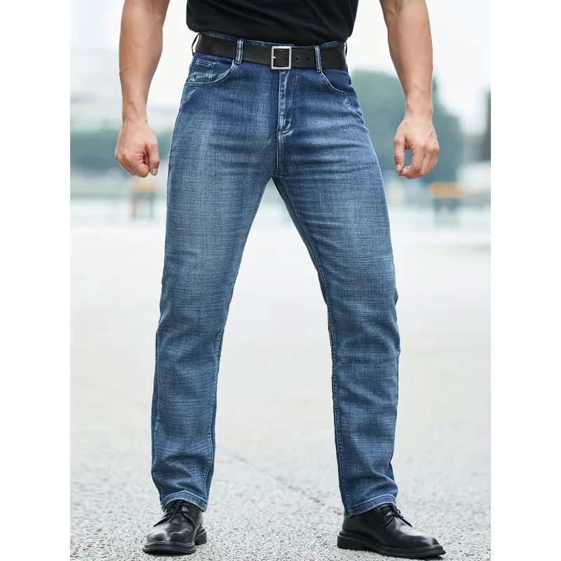 

Men's Premium Jeans Durable Non-deformable High Waist Trousers for Spring Season Neutral Fabric Rope Closure