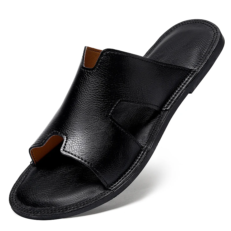 

Unisex Genuine Leather Fisherman Slides Plus Size Breathable Indoor Outdoor Casual Slippers