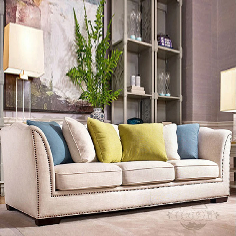 Fabric sofa complete living room small apartment solid wood single and double three-person simple