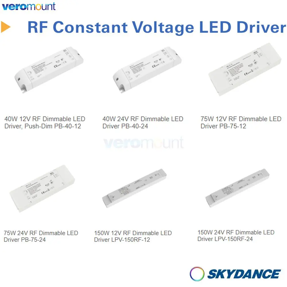 Skydance AC 220V à DC 12V 24V 40W 75W 150W pilote LED variable 2.4G RF transformateur de télécommande sans fil PB-40-12 PB-75-24