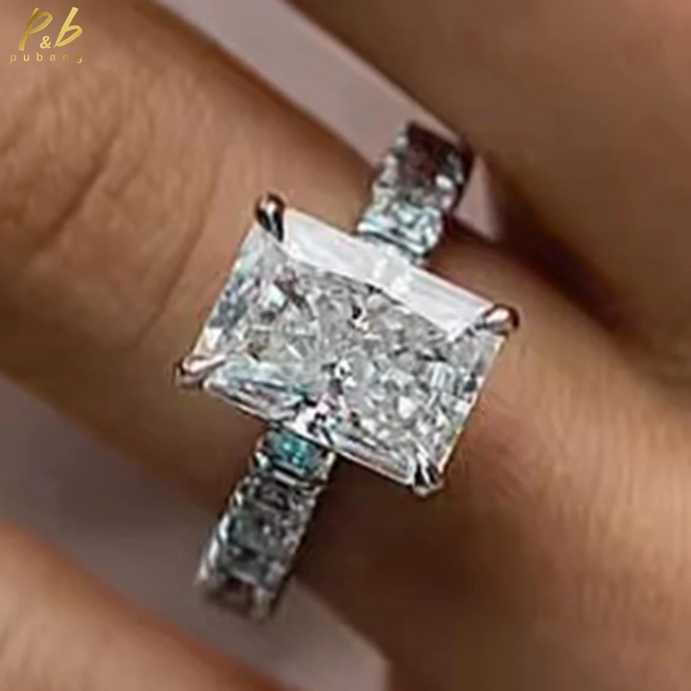 

PuBang Sparkling 3EX VVS1 D Color 7 Carat Moissanite Gems Ring Crushed Ice Radiant Cut Solid Gold 14k Half Eternity Wedding Band