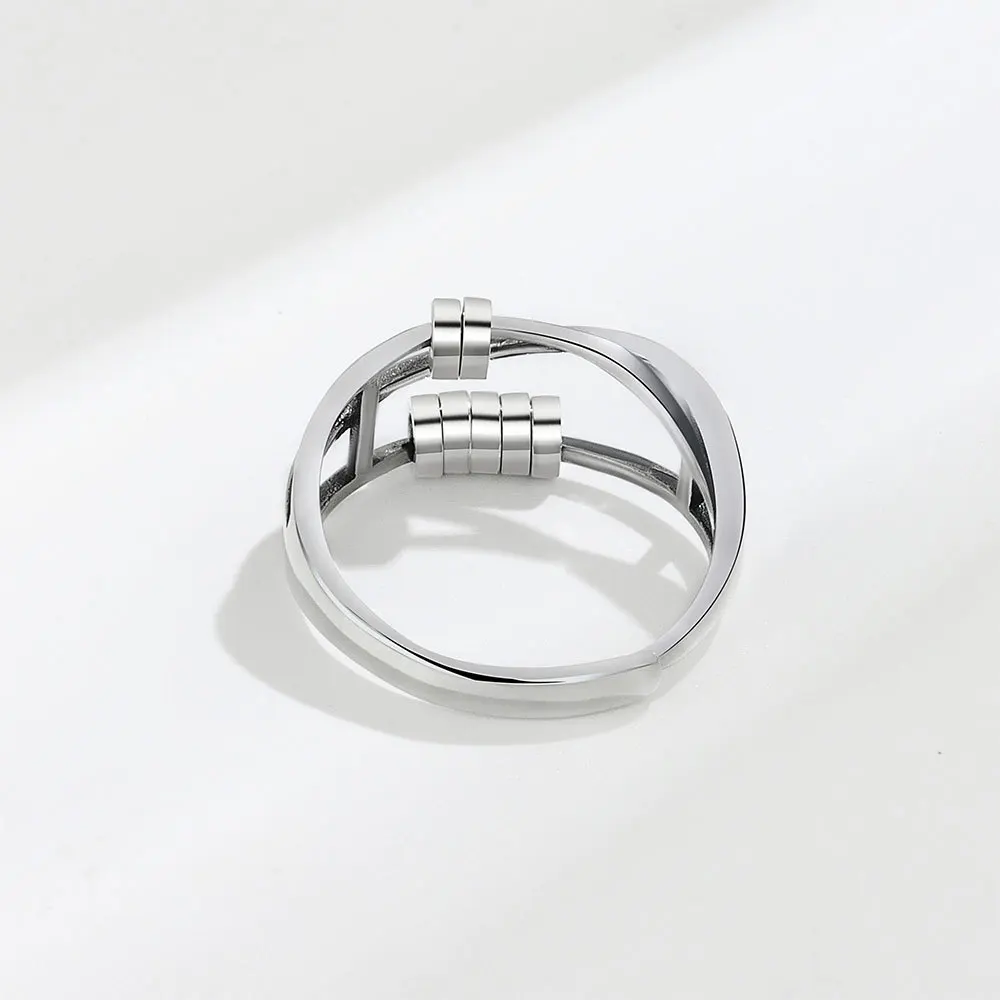 Vintage Round Beads Rotating Anti Stress Ring For Women Twisted Fidget Metal Spinner Anxiety Relief Spinning Ring Bague Femme