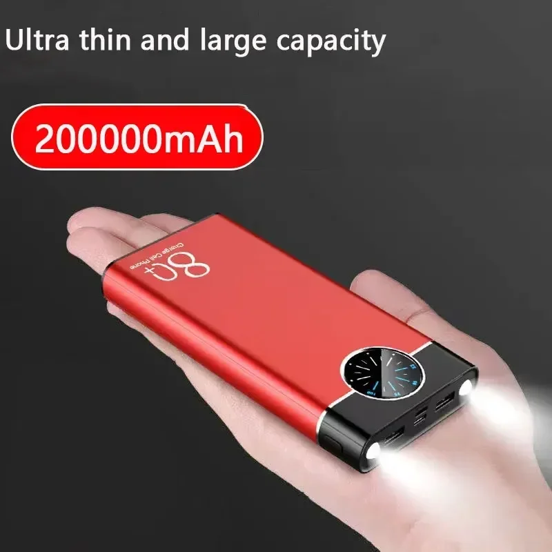 

200000mAh Large Capacity Aluminum Alloy Power Bank Multi-Socket Super Fast Charging Thin Portable Power Bank 2023 New Model