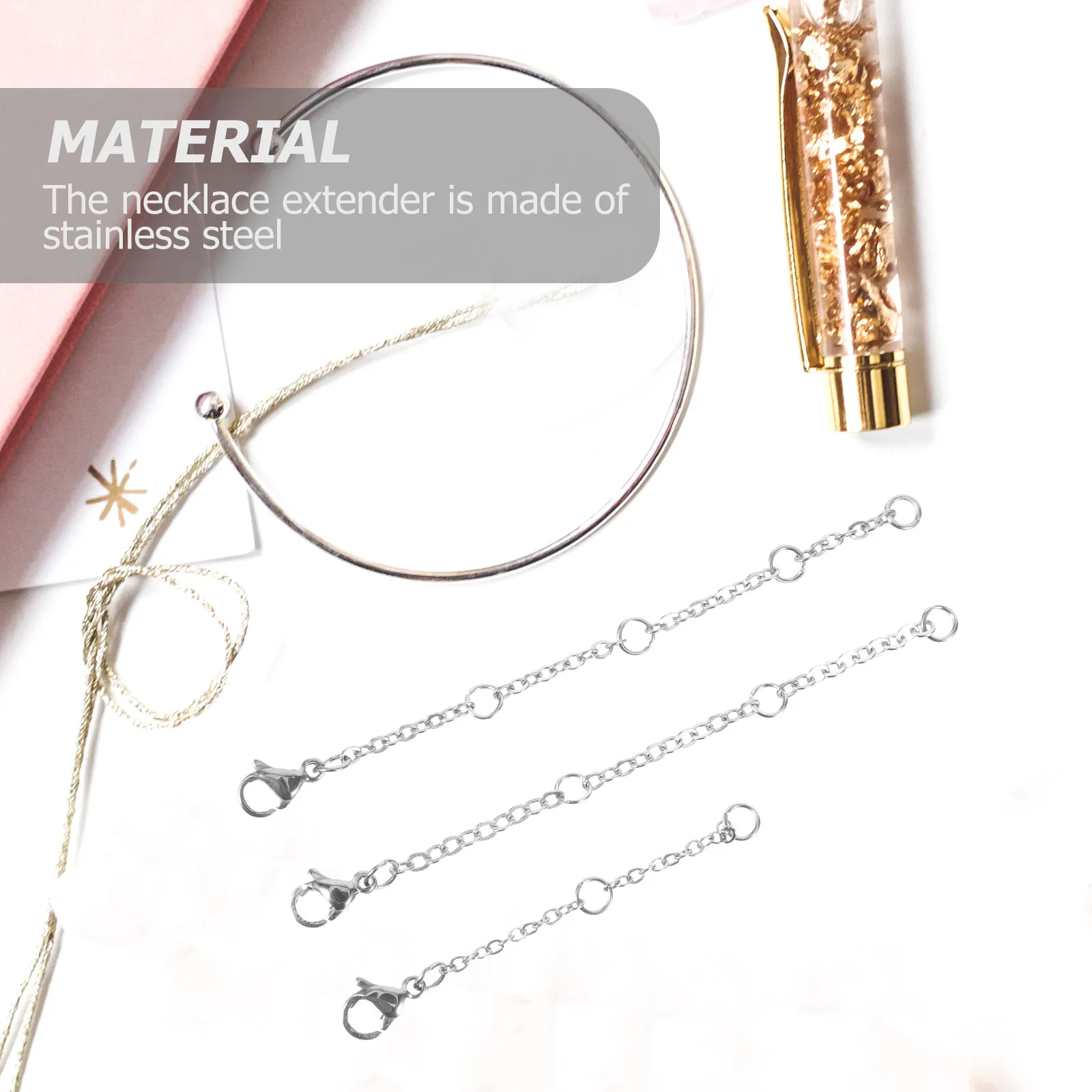 

30pcs Necklace Extenders Chain Extenders Silver Bracelet Anklet Extender Stainless Steel Diy Jewelry Making Accessories Gift For