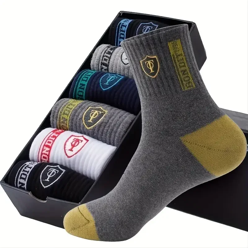 5 Pairs Of Men\'s Trendy Breathable Crew Socks, Comfy Casual Soft Thermal Socks, Winter & Autumn