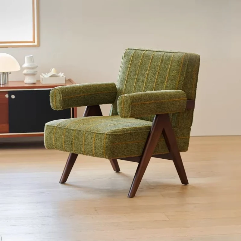 

Armchair retro ash wood fabric leisure chair living room balcony single sofa