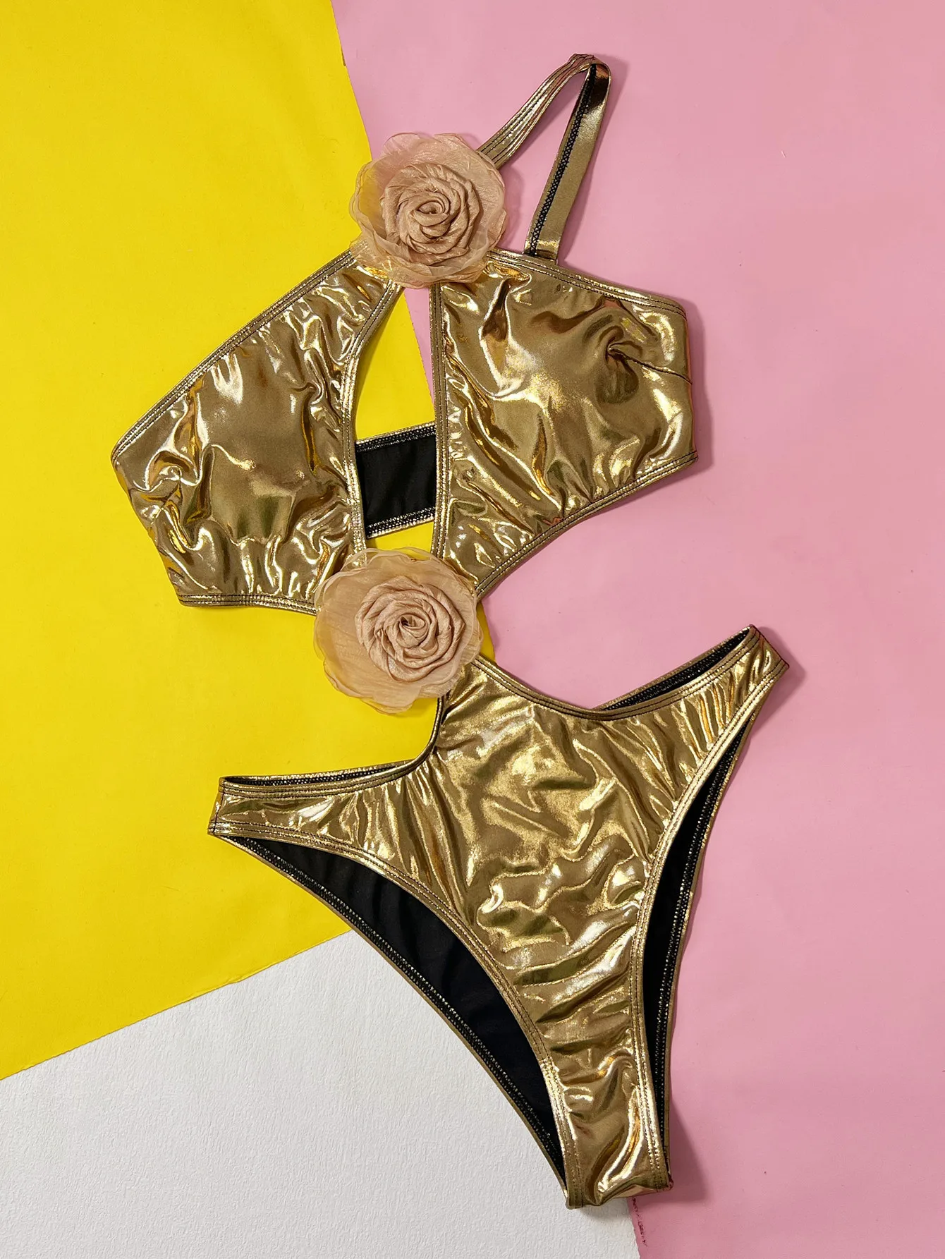 섹시 골드 메탈릭 홀터넥 원숄더 수영복 원피스 비키니 바디수트  thong 수영복 비치웨어 수영복 비키니