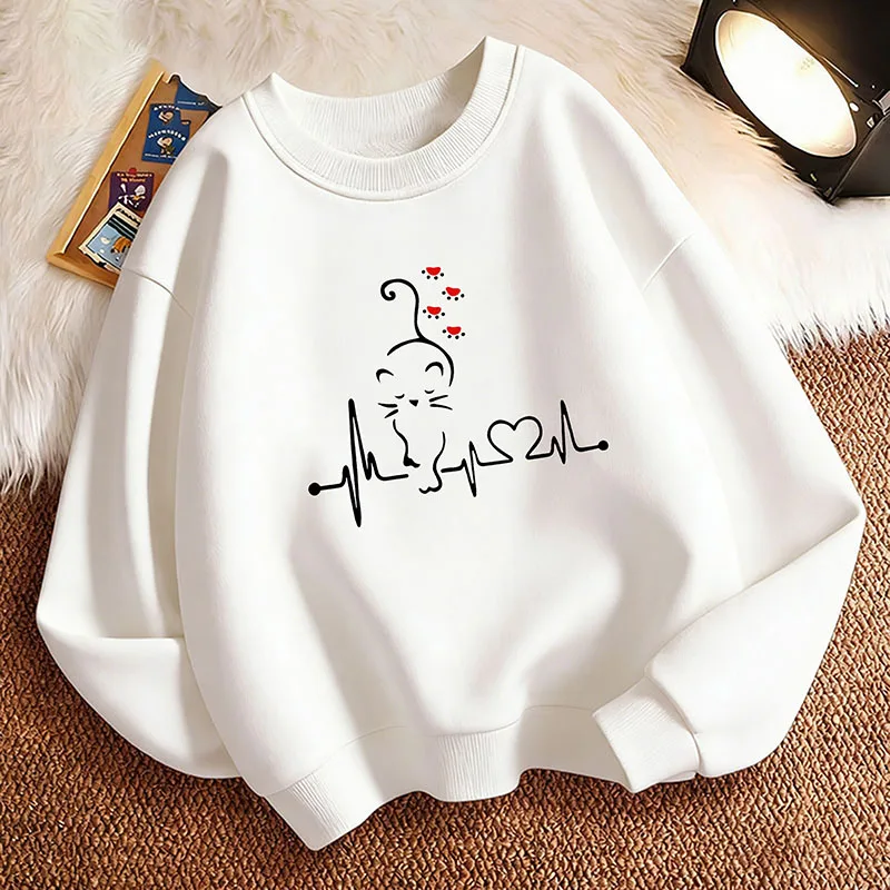 Pullover mit Rundhalsausschnitt Kawaii Katzen-Liebesherz Hoodie Kinder Katzen-Sweatshirt Kapuzenpullover für Jungen Mädchen Frühling Lässige Hoodies