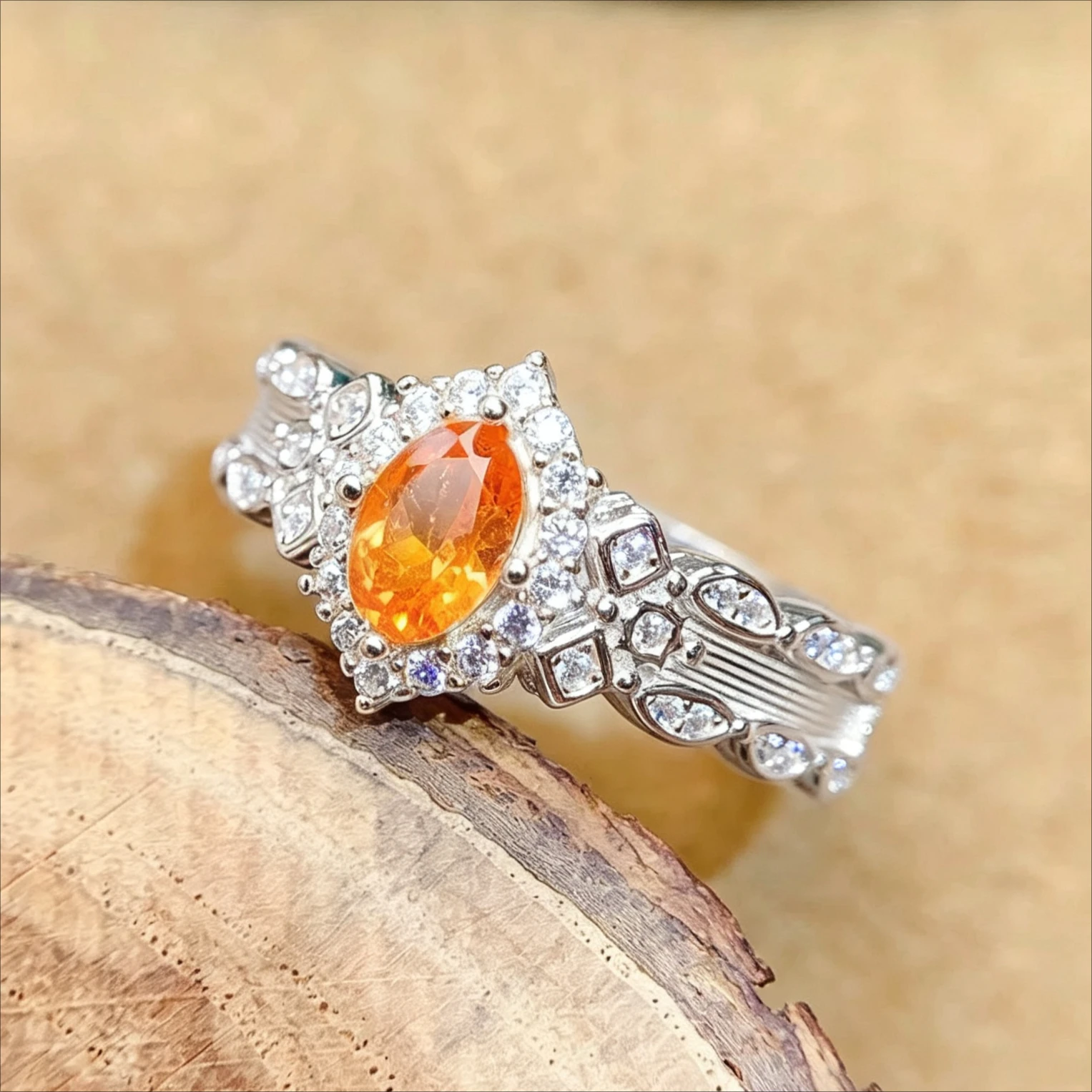 Exquisite 925 Silver Ring 4x6mm 0.5ct Natural Fanta Garnet Ring with Certificate Silver Mandarin Garnet Jewelry