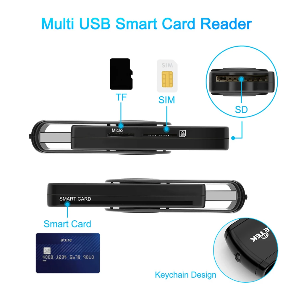 USB SIM Smart Card Reader For Bank Card IC/ID EMV SD TF MMC Card Reader USB-CCID ISO7816 DNI Citizen Memory Card Reader Adapter